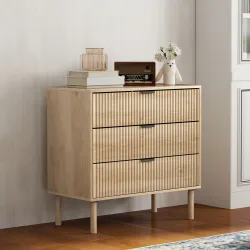 Cómoda de Dormitorio Estilo Nórdico con Cajones Amplios Paneles Acanalados y Tiradores Metálicos 80x40x77,5 cm R... - Ogal.Es