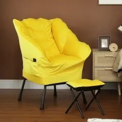 Sillón de Salón con Otomana Sillón de Relax con Bolsillos Laterales y Patas de Acero para Sala de Estar Dormitor... - Ogal.Es