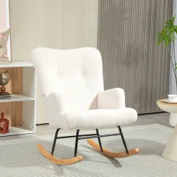 Silla Mecedora de Borreguito con Respaldo Capitoné y Base de Madera de Caucho para Salón o Dormitorio 65x88x87 c... - Ogal.Es