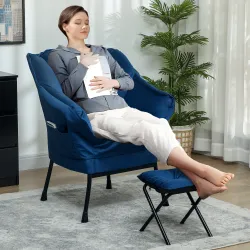 Sillón de Salón con Otomana Sillón de Relax con Bolsillos Laterales y Patas de Acero para Sala de Estar Dormitor... - Ogal.Es