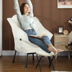Sillón de Salón con Otomana Sillón de Relax con Bolsillos Laterales y Patas de Acero para Sala de Estar Dormitor... - Ogal.Es