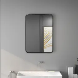 Espejo de Baño Rectangular con Marco Metálico Espejo Decorativo para Dormitorio Comedor o Entrada 50x70 cm Negro - Ogal.Es