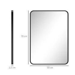Espejo de Baño Rectangular con Marco Metálico Espejo Decorativo para Dormitorio Comedor o Entrada 50x70 cm Negro - Ogal.Es