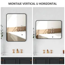 Espejo de Baño Rectangular con Marco Metálico Espejo Decorativo para Dormitorio Comedor o Entrada 50x70 cm Negro - Ogal.Es