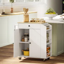 Isla de Cocina con 2 Puertas Cajón Especiero de 3 Niveles Toallero y Estante Ajustable 82x38x86,5 cm Blanco - Ogal.Es