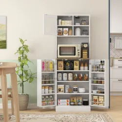Alacena de Cocina con 3 Puertas Estantes Ajustables y Estantes en la Puerta para Comedor Salón 60x35x169 cm Blanco - Ogal.Es
