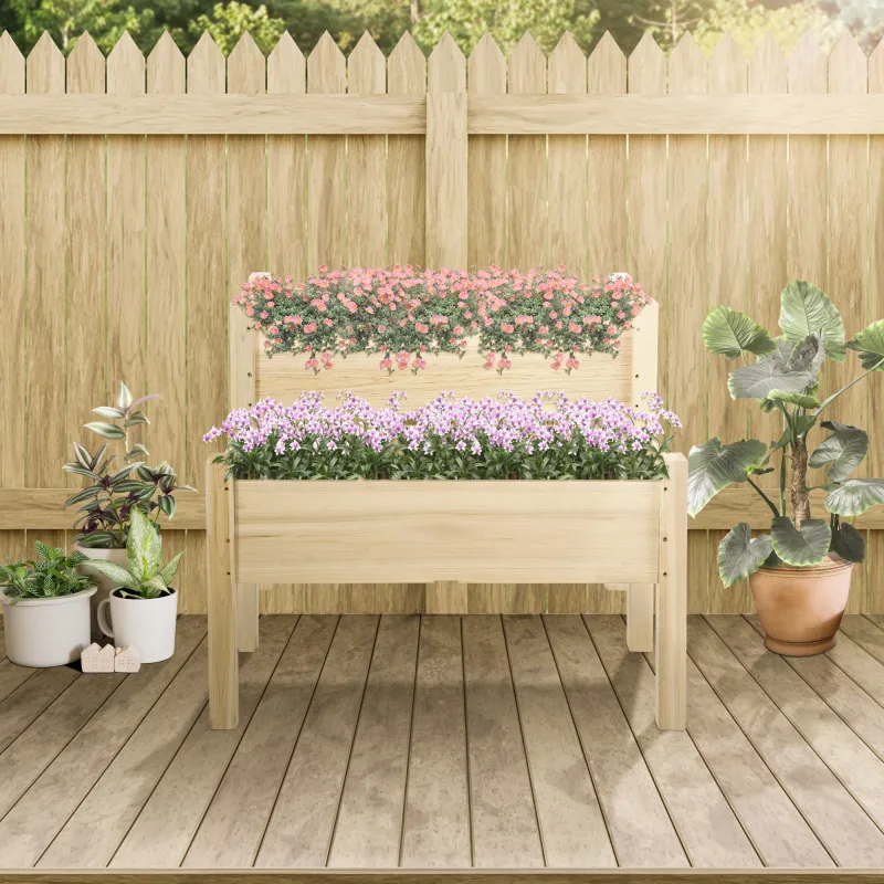 Mesa de Cultivo Huerto Urbano Elevado de Madera de 2 Niveles 86x85x72 cm Madera Natural - Ogal.Es