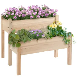 Mesa de Cultivo Huerto Urbano Elevado de Madera de 2 Niveles 86x85x72 cm Madera Natural - Ogal.Es
