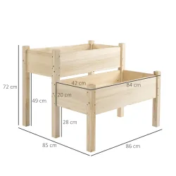 Mesa de Cultivo Huerto Urbano Elevado de Madera de 2 Niveles 86x85x72 cm Madera Natural - Ogal.Es