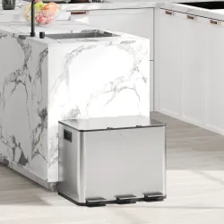 Papelera Cocina de Acero Inoxidable con 3 Compartimentos 3x10L con Pedales Tapas de Cierre Suave y Cubo Extraíbl... - Ogal.Es