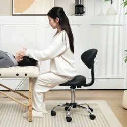 Taburete Giratorio con Respaldo y Ruedas Silla Ajustable para Salones de Belleza Estudio de Tatuajes 50x50x83-98... - Ogal.Es