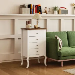 Cómoda de Dormitorio con 4 Cajones Diseño Anti-vuelco Cajonera para Salón Pasillo 60x40x98,5 cm Blanco y Roble - Ogal.Es