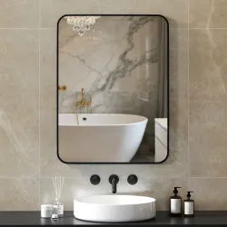 Espejo de Baño Rectangular con Marco Metálico Espejo Decorativo para Dormitorio Comedor o Entrada 60x80 cm Negro - Ogal.Es