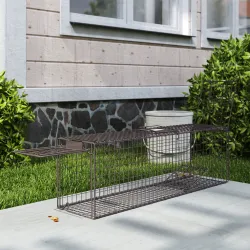Trampa para Animales Vivos 100x24x30 cm con 2 Puertas y Marco de Acero para Interior y Exterior Marrón - Ogal.Es
