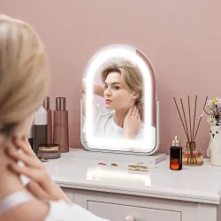 Espejo de Maquillaje con Luz LED Iluminación Ajustable Rotación Regulable de 360° y Control Táctil 33x12x44,5 cm... - Ogal.Es