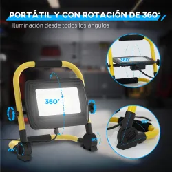 Foco LED con 4250 Lúmenes IP65 6500K Resistente a la Intemperie Ajustable y Portátil 25,5x16x25,5 cm Amarillo - Ogal.Es