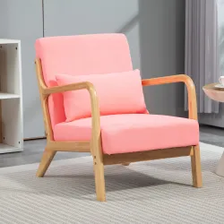 Butaca Nórdica Sillón de Salón Acolchado con Reposabrazos Cojín y Marco de Madera de Caucho 61x78x76 cm Rosa - Ogal.Es