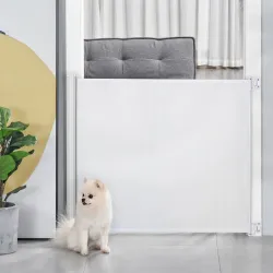 Puerta para Perros Plegable con Ancho Ajustable 5,5-115 cm Barrera de Seguridad para Perros Retráctil con Asa Bl... - Ogal.Es