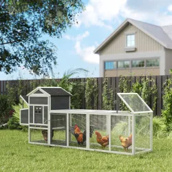 Gallinero de Madera Grande para 3-6 Gallinas con Techo Asfáltico Nido y Bandeja Extraíble 297,5x68x118 cm Blanco... - Ogal.Es