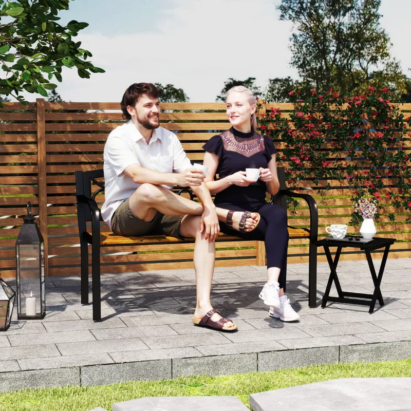 Banco de Jardín de 2 Plazas con Respaldo Forjado y Apoyabrazos Curvados de Diseño Elegante 127x56x80 cm Negro y ... - Ogal.Es