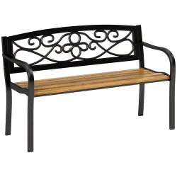 Banco de Jardín de 2 Plazas con Respaldo Forjado y Apoyabrazos Curvados de Diseño Elegante 127x56x80 cm Negro y ... - Ogal.Es