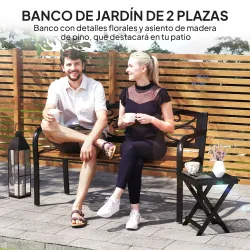 Banco de Jardín de 2 Plazas con Respaldo Forjado y Apoyabrazos Curvados de Diseño Elegante 127x56x80 cm Negro y ... - Ogal.Es