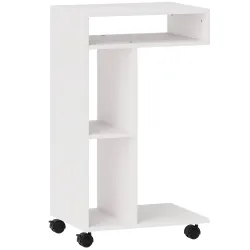 Mesa Auxiliar para Sofá Mesa Auxiliar en Forma de C con Ruedas Compartimentos Abiertos 40x30x69 cm Blanco - Ogal.Es