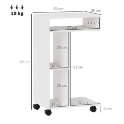 Mesa Auxiliar para Sofá Mesa Auxiliar en Forma de C con Ruedas Compartimentos Abiertos 40x30x69 cm Blanco - Ogal.Es