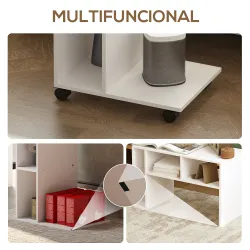 Mesa Auxiliar para Sofá Mesa Auxiliar en Forma de C con Ruedas Compartimentos Abiertos 40x30x69 cm Blanco - Ogal.Es