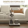 Mesa Auxiliar para Sofá Mesa Auxiliar en Forma de C con Ruedas Compartimentos Abiertos 40x30x69 cm Blanco - Ogal.Es