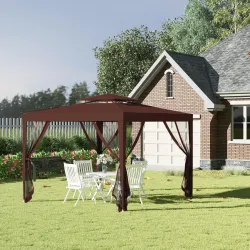 Carpa de Jardín 3x3 m Cenador Gazebo con 4 Mosquiteras Laterales Techo Doble 8 Orificios de Drenaje Marco de Met... - Ogal.Es
