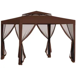 Carpa de Jardín 3x3 m Cenador Gazebo con 4 Mosquiteras Laterales Techo Doble 8 Orificios de Drenaje Marco de Met... - Ogal.Es
