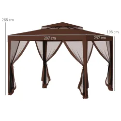 Carpa de Jardín 3x3 m Cenador Gazebo con 4 Mosquiteras Laterales Techo Doble 8 Orificios de Drenaje Marco de Met... - Ogal.Es