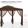 Carpa de Jardín 3x3 m Cenador Gazebo con 4 Mosquiteras Laterales Techo Doble 8 Orificios de Drenaje Marco de Met... - Ogal.Es