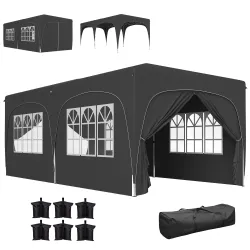 Cenador Plegable 6x3 m Gazabo con Paneles Laterales UPF50+ Altura Ajustable Bolsa de Transporte Gris Oscuro - Ogal.Es