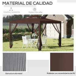Carpa de Jardín 3x3 m Cenador Gazebo con 4 Mosquiteras Laterales Techo Doble 8 Orificios de Drenaje Marco de Met... - Ogal.Es