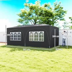 Cenador Plegable 6x3 m Gazabo con Paneles Laterales UPF50+ Altura Ajustable Bolsa de Transporte Gris Oscuro - Ogal.Es