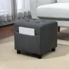 Reposapiés de Salón Taburete Bajo Tapizado en Lino con Bolsillo Lateral y Tapa con Botones Acolchados Gris - Ogal.Es