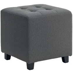 Reposapiés de Salón Taburete Bajo Tapizado en Lino con Bolsillo Lateral y Tapa con Botones Acolchados Gris - Ogal.Es