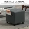 Reposapiés de Salón Taburete Bajo Tapizado en Lino con Bolsillo Lateral y Tapa con Botones Acolchados Gris - Ogal.Es
