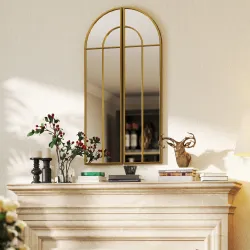 Espejo de Pared Dorado Espejo Decorativo con Diseño en Arco y 2 Piezas 30x120 cm Reflejos Claros y Fácil Instala... - Ogal.Es