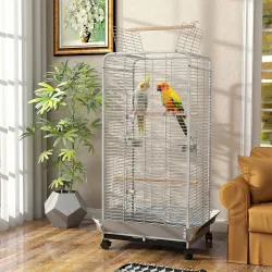 Jaula para Loros con Ruedas Perchas Comederos y Bandeja Extraíble Pajarera para Cacatúas Cotorras 79x73x146cm Gr... - Ogal.Es