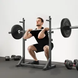 Soporte para Barras de Pesas con Ancho y Altura Ajustable Rack Musculación con Marco de Acero Carga 150 kg Negro - Ogal.Es