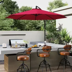 Sombrilla de Jardín Ø295 cm Parasol Excéntrico Inclinable con Manivela Base Cruzada y Soporte de Acero Granate - Ogal.Es