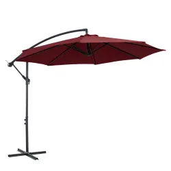 Sombrilla de Jardín Ø295 cm Parasol Excéntrico Inclinable con Manivela Base Cruzada y Soporte de Acero Granate - Ogal.Es