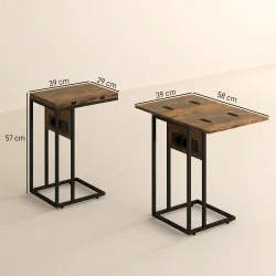 Mesa Auxiliar para Sofá con Encimera Plegable Estación de Carga y Patas Ajustables para Espacios Pequeños Marrón - Ogal.Es