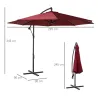 Sombrilla de Jardín Ø295 cm Parasol Excéntrico Inclinable con Manivela Base Cruzada y Soporte de Acero Granate - Ogal.Es