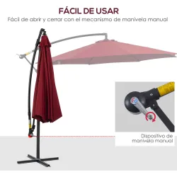 Sombrilla de Jardín Ø295 cm Parasol Excéntrico Inclinable con Manivela Base Cruzada y Soporte de Acero Granate - Ogal.Es