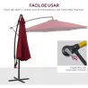 Sombrilla de Jardín Ø295 cm Parasol Excéntrico Inclinable con Manivela Base Cruzada y Soporte de Acero Granate - Ogal.Es