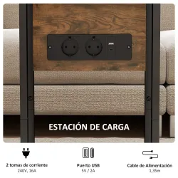 Mesa Auxiliar para Sofá con Encimera Plegable Estación de Carga y Patas Ajustables para Espacios Pequeños Marrón - Ogal.Es